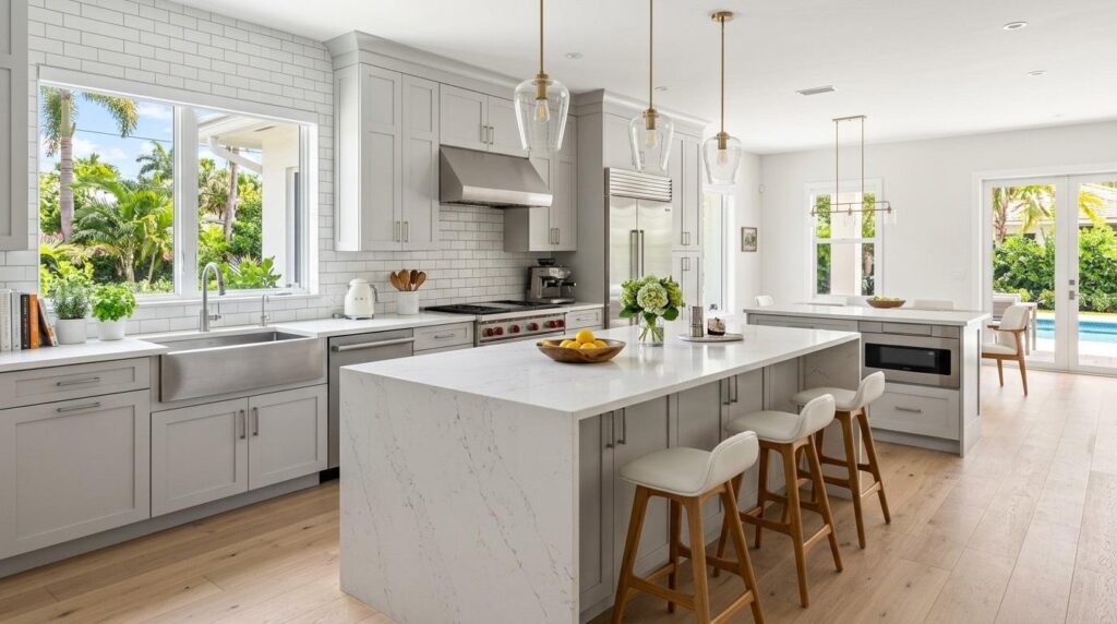 Modern Florida kitchen with easy-to-maintain quartz countertops and island