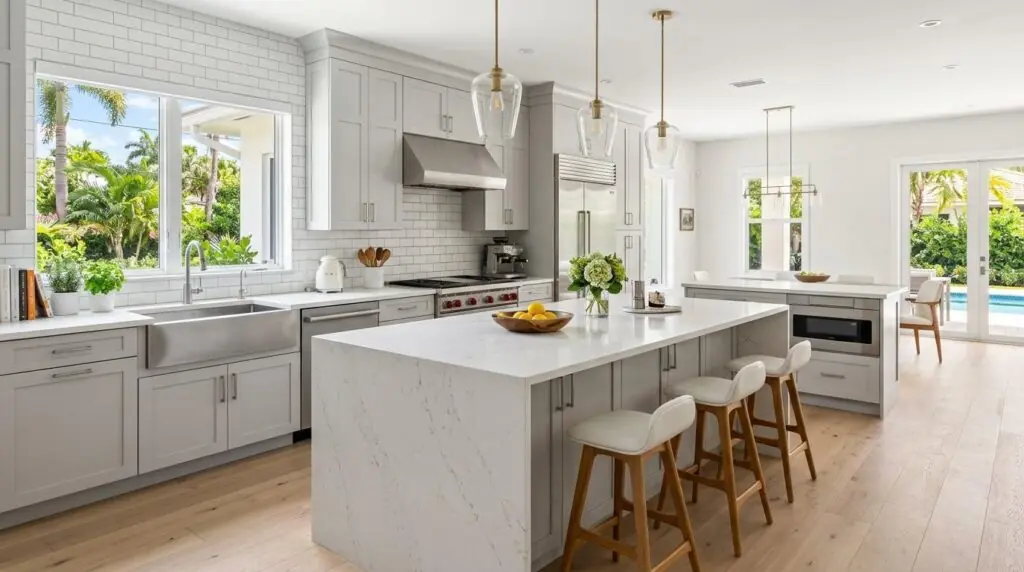 Modern Florida kitchen with easy-to-maintain quartz countertops and island