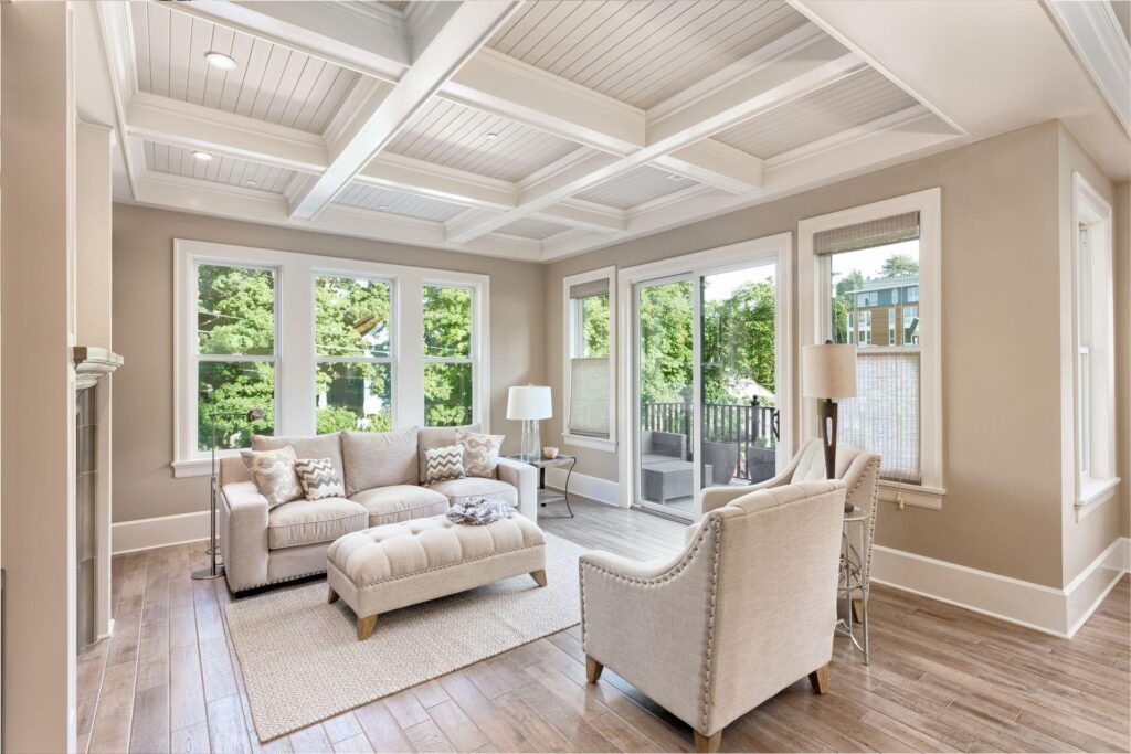 Bright and spacious completed home addition featuring a modern family room.