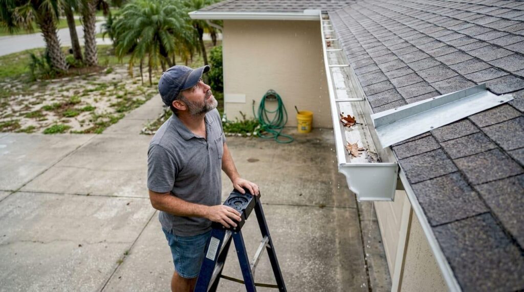 Florida home with properly maintained gutters and drainage system to prevent water damage.