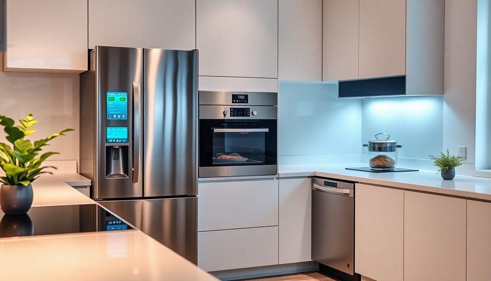 Modern stainless steel kitchen appliances with energy-efficient and smart technology features.