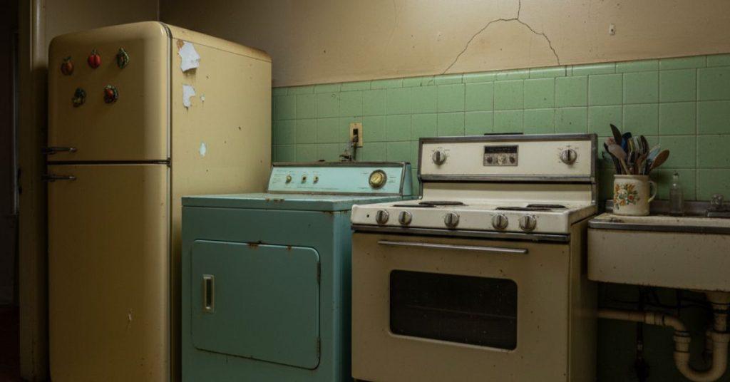 An outdated refrigerator that consumes excessive energy compared to modern energy-efficient models.