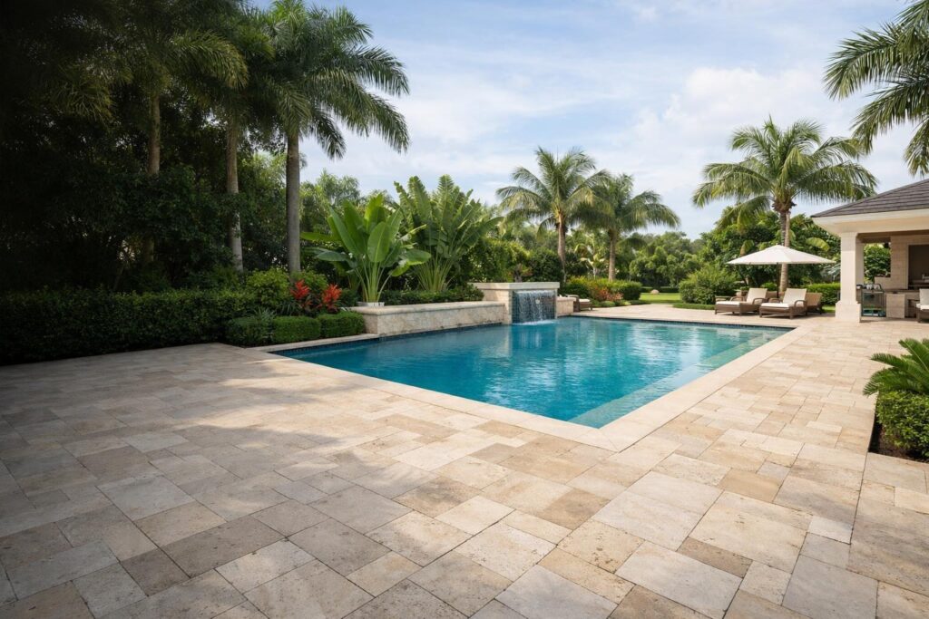 Safe Florida patio and walkway with slip-resistant surfaces and outdoor lighting